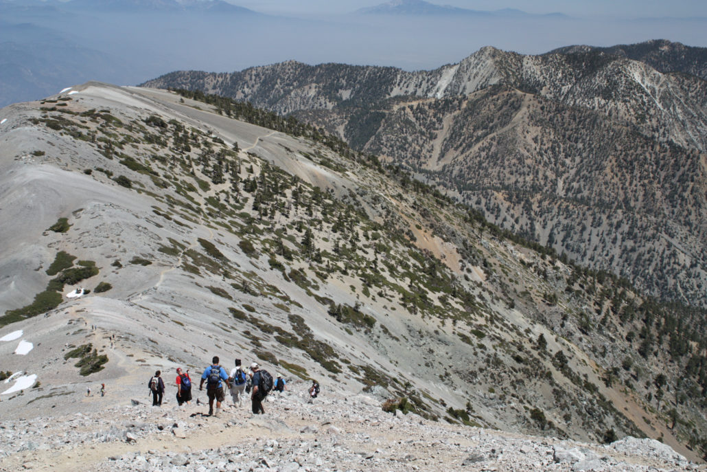 hikers descending mount baldy